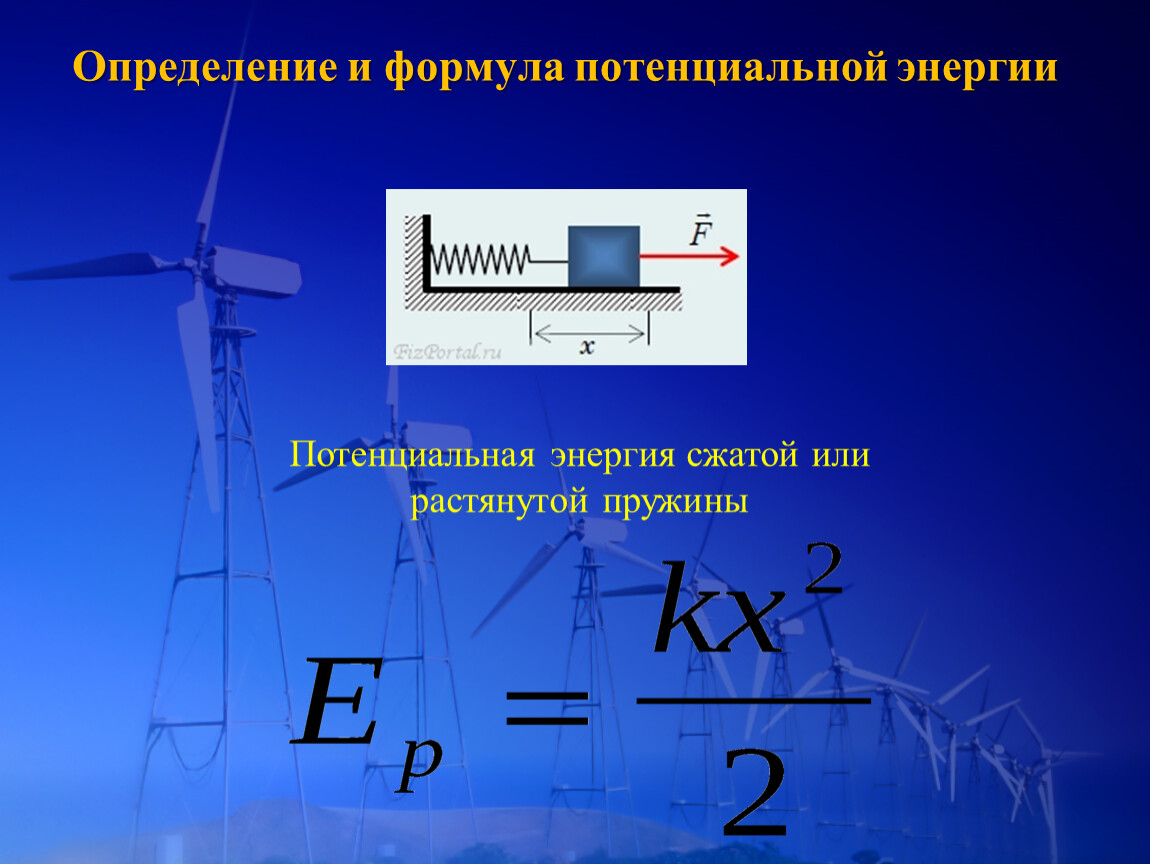 Энергия сжатой пружины формула