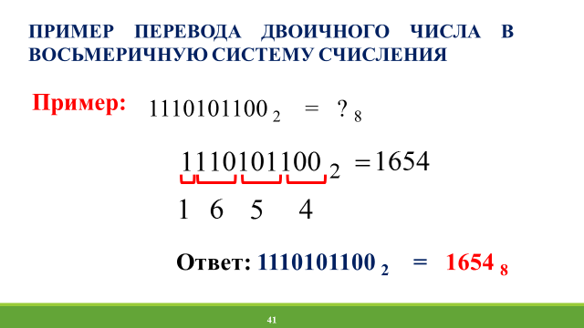 Переведите двоичные числа в восьмеричную систему счисления