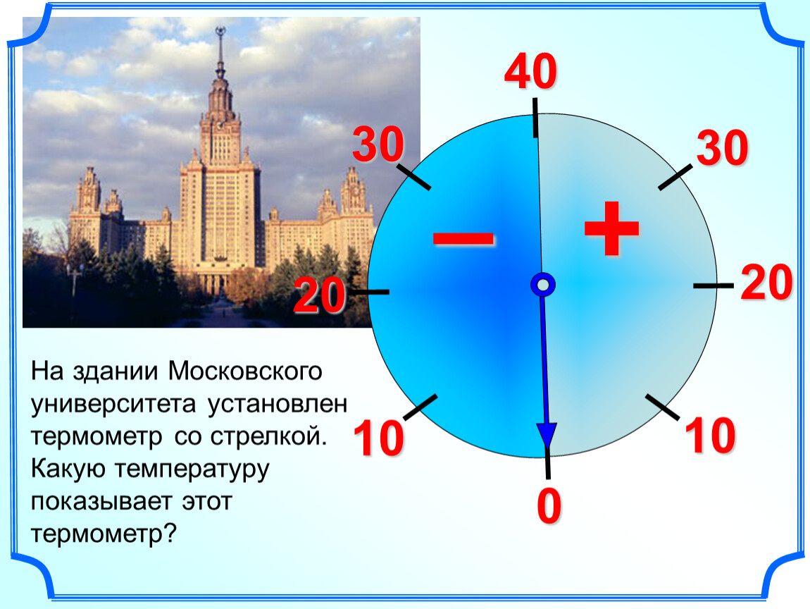 Какую температуру показывает. Здании Московского университета установлен термометр. Какую температуру показывает термометр. На здании Московского университета установлен термометр со стрелкой. Термометр на Московском университете.