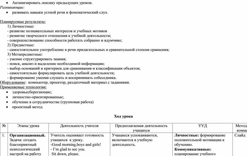 Активизировать лексику предыдущих уроков