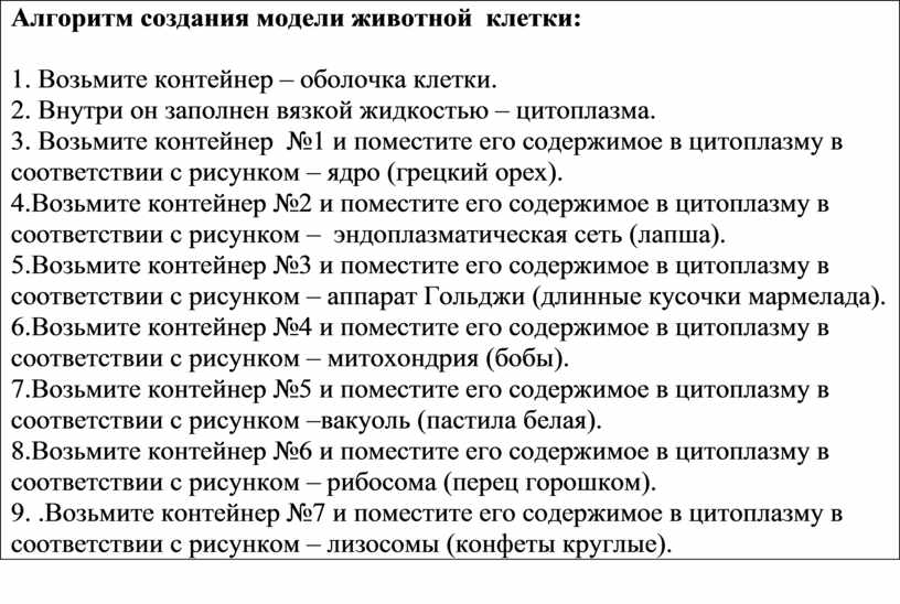 Алгоритм создания модели животной клетки: 1
