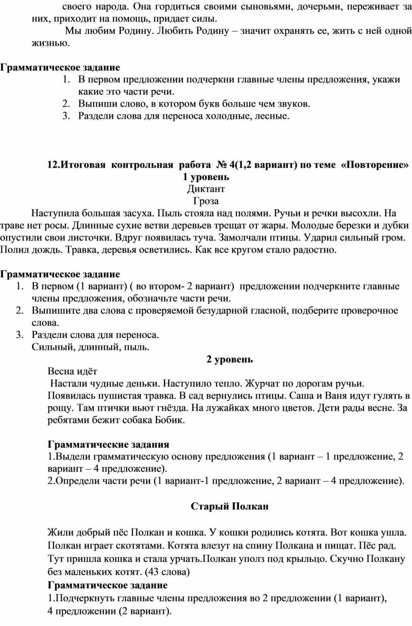 Фонд оценочных средств по русскому языку 2 класс УМК 