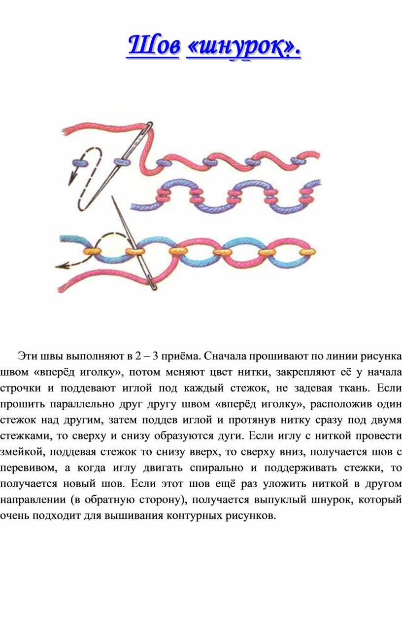 Шов вперед иголку с перевивом схема