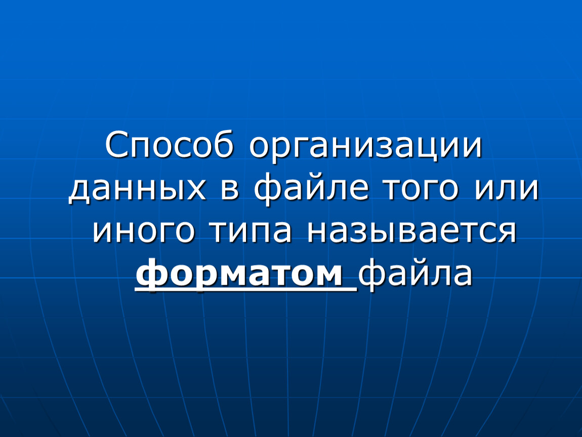 Форматом называют. Способ организации данных в файле.