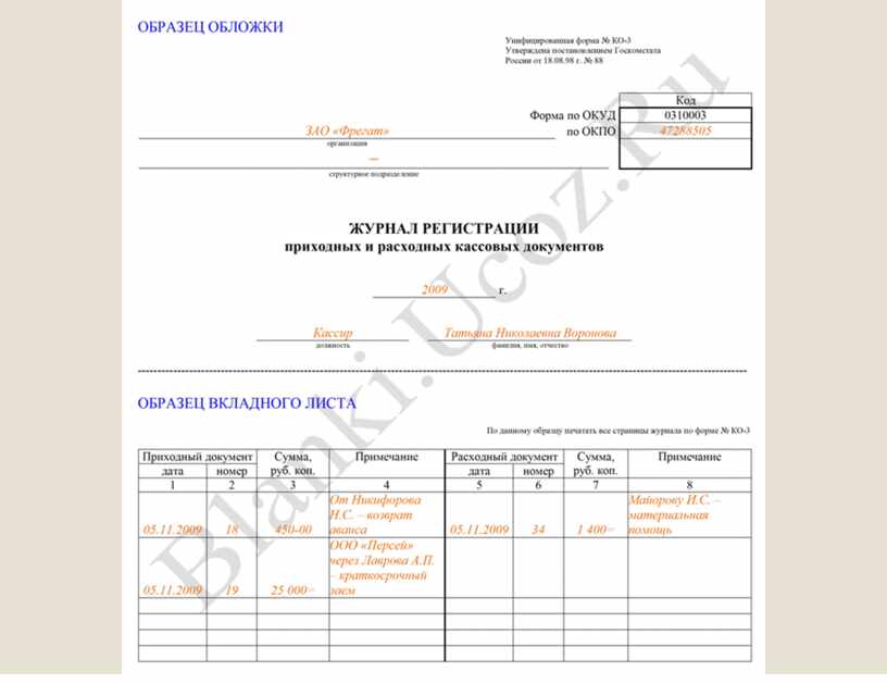 Журнал кассовых операций образец заполнения