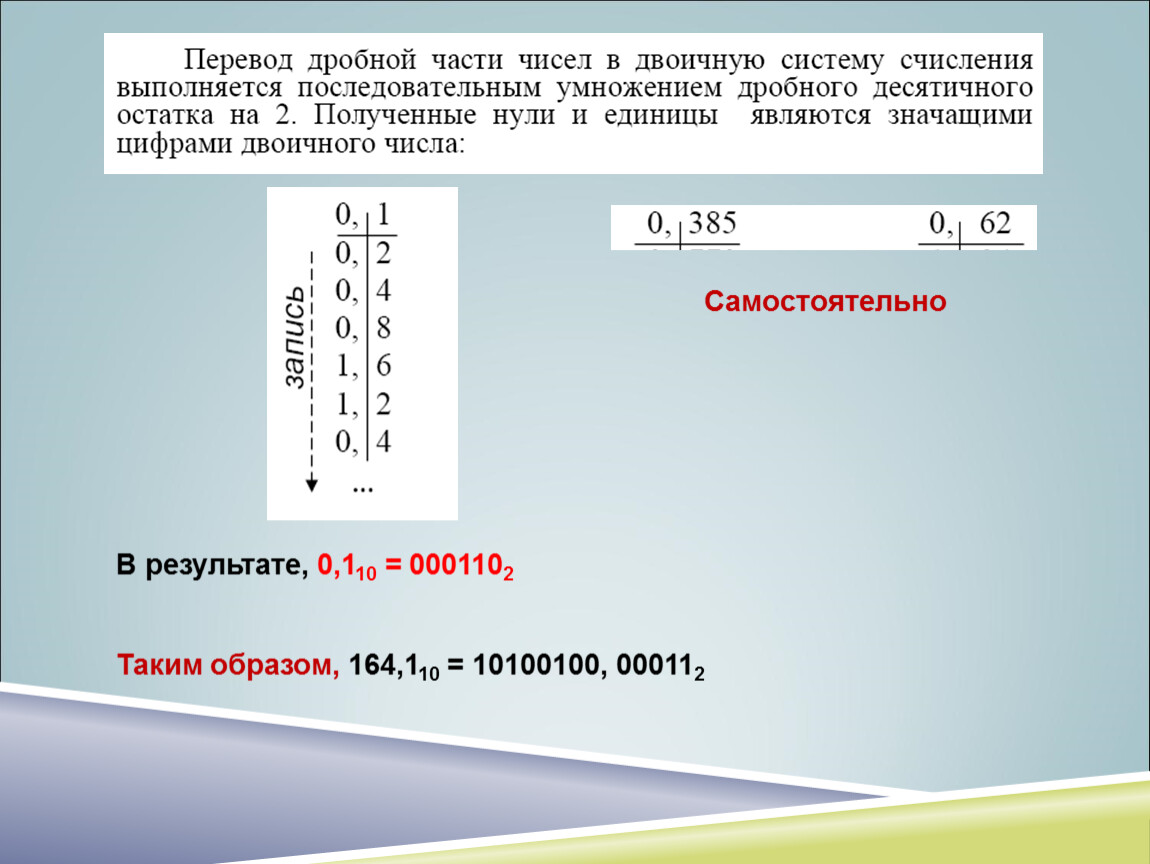 Системы счисления дробные числа. Дробные числа в двоичной системе. Как переводить дробную часть в двоичную систему. Как перевести дробь в двоичную систему. Перевод дробной части в двоичную.