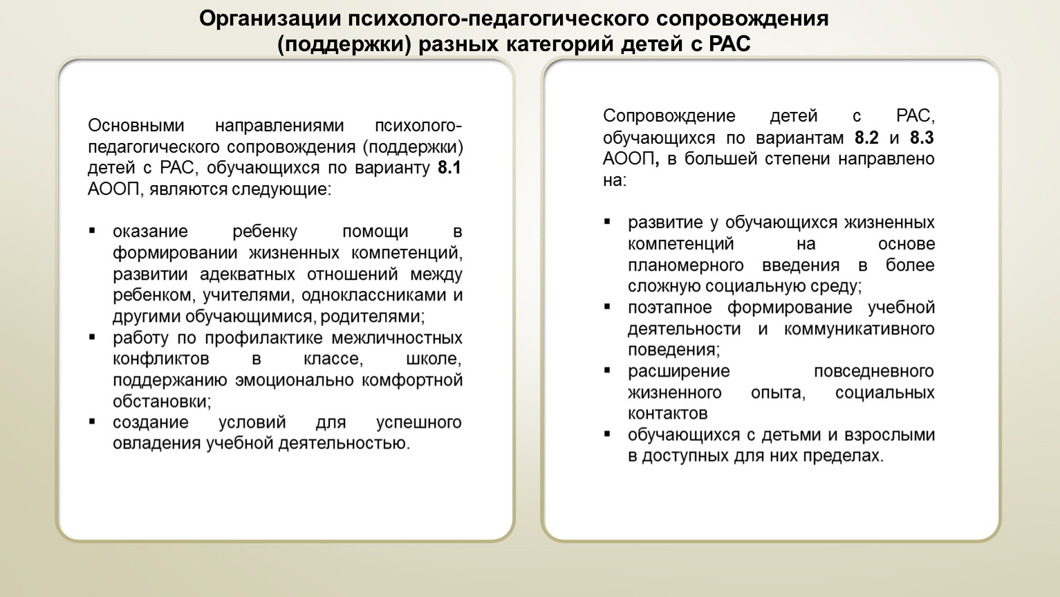 Психолого-педагогическое сопровождение ребенка с РАС при обучении его в  условиях образовательной школы