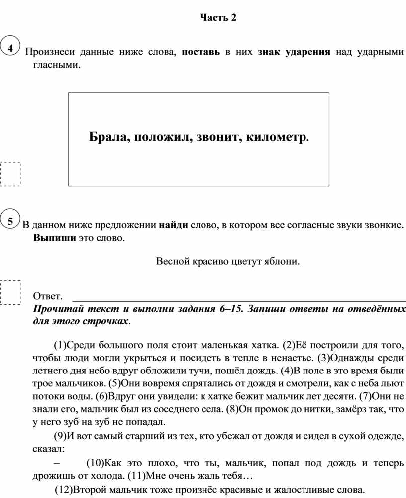 Ударения ВПР. Текст для ВПР по русскому языку 4 класс.