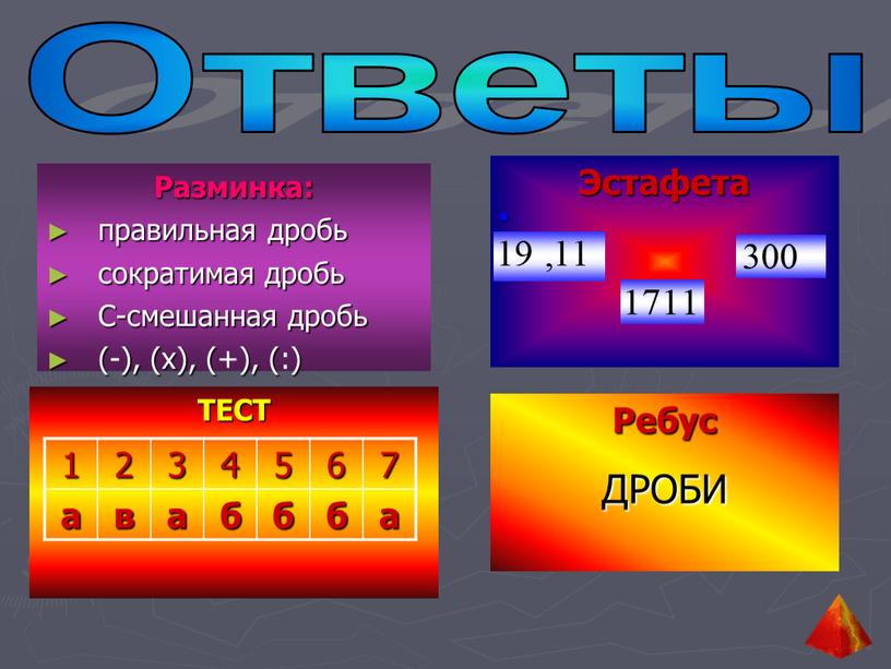 Ответы Разминка: правильная дробь сократимая дробь