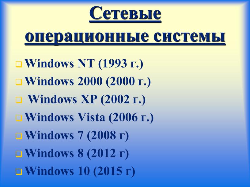 Сетевые операционные системы Windows