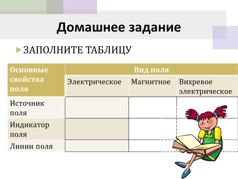 Домашнее задание ЗАПОЛНИТЕ ТАБЛИЦУ