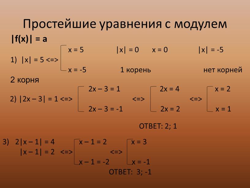 Простейшие уравнения с модулем