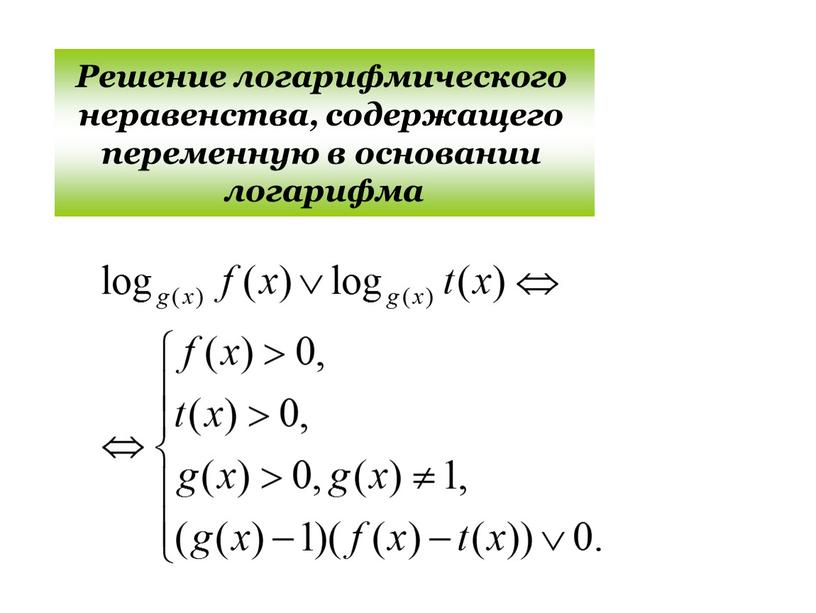 Решение логарифмического неравенства, содержащего переменную в основании логарифма