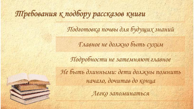 Требования к подбору рассказов книги