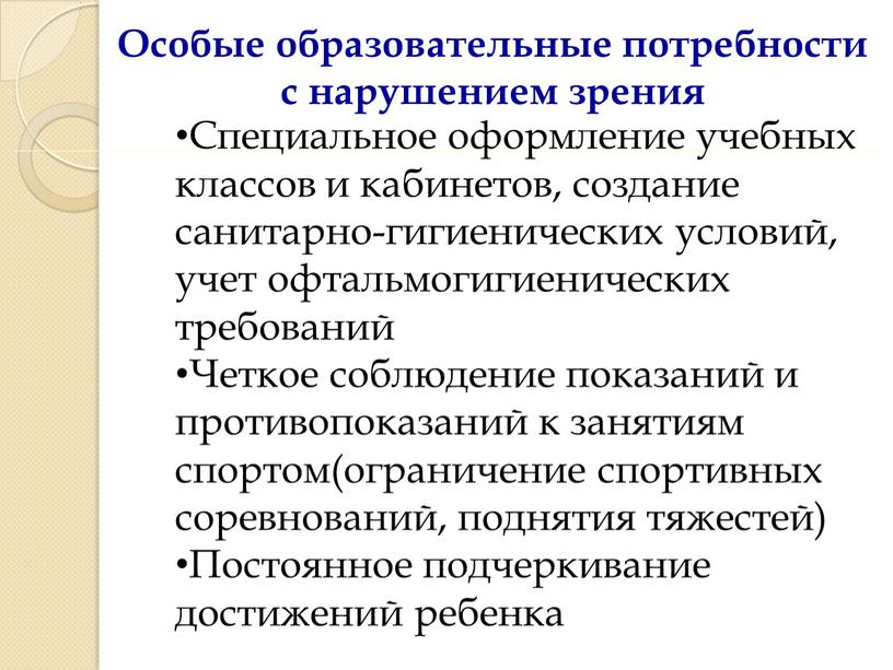 Особые образовательные потребности с нарушением зрения