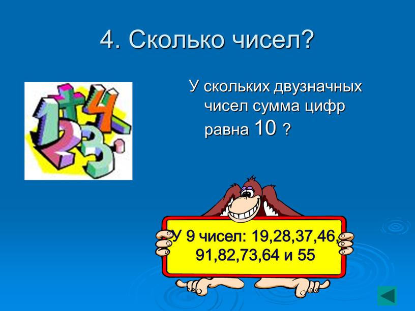 Сколько чисел? У скольких двузначных чисел сумма цифр равна 10 ?