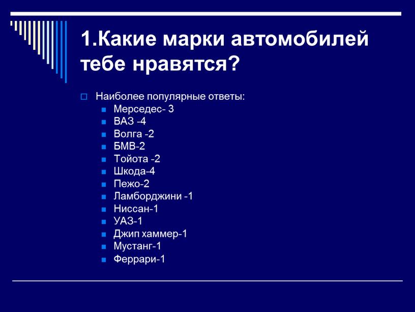 Какие марки автомобилей тебе нравятся?