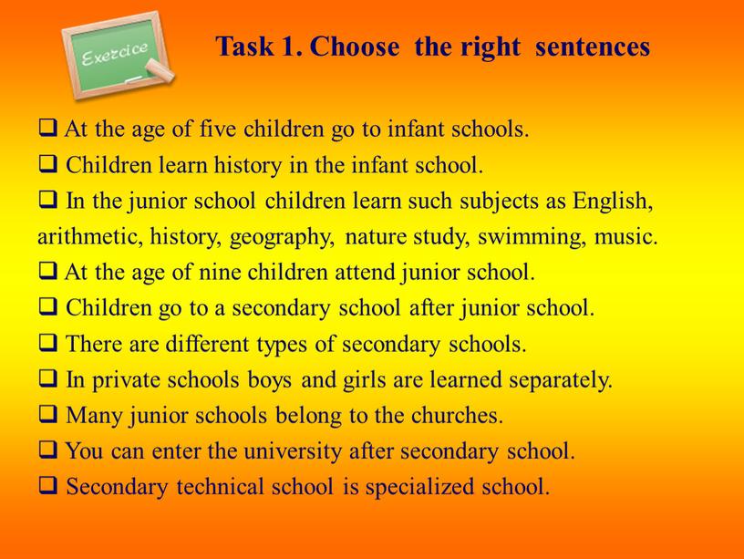 Task 1. Choose the right sentences