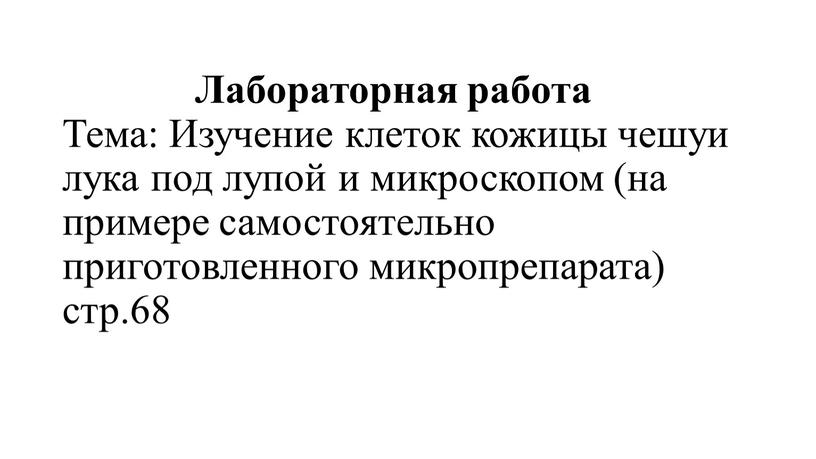 Лабораторная работа Тема: Изучение клеток кожицы чешуи лука под лупой и микроскопом (на примере самостоятельно приготовленного микропрепарата) стр