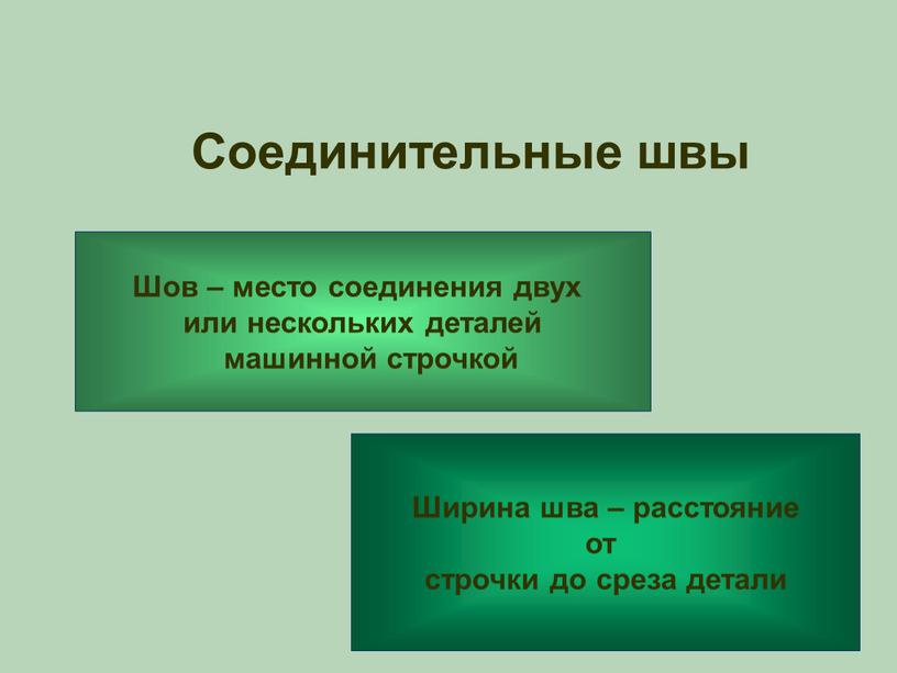 Соединительные швы Шов – место соединения двух или нескольких деталей машинной строчкой