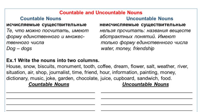 Countable and Uncountable Nouns