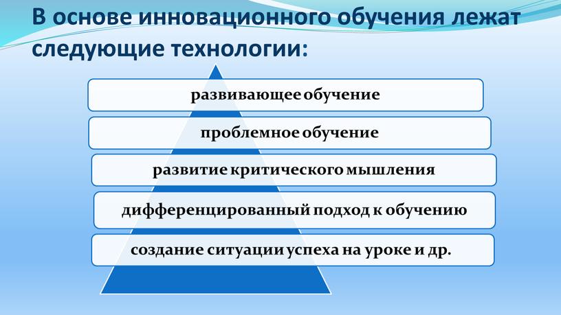 В основе инновационного обучения лежат следующие технологии: