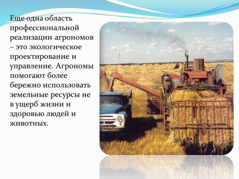 Еще одна область профессиональной реализации агрономов – это экологическое проектирование и управление