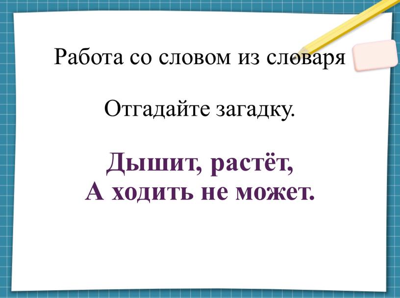 Работа со словом из словаря Отгадайте загадку