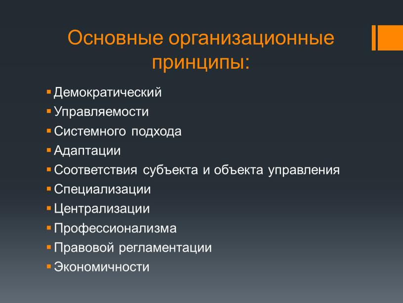 Основные организационные принципы: