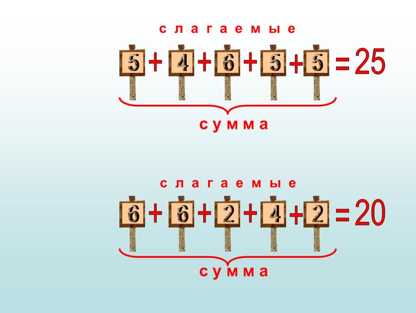 + + = + + 25 + + = + + 20 с л а г а е м ы е с л а г…