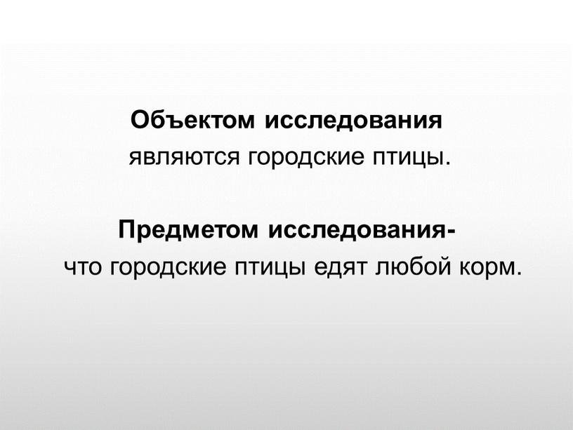 Объектом исследования являются городские птицы