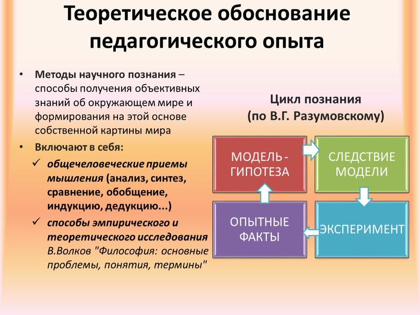 Теоретическое обоснование педагогического опыта