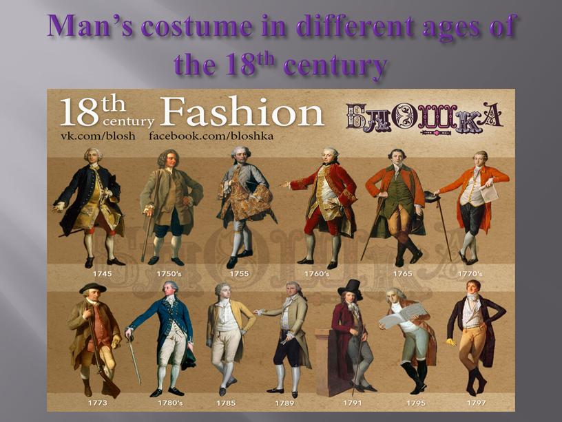 Man’s costume in different ages of the 18th century