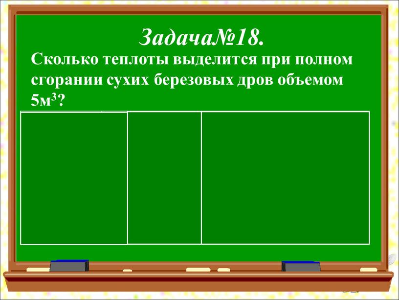 Задача№18. Сколько теплоты выделится при полном сгорании сухих березовых дров объемом 5м3?