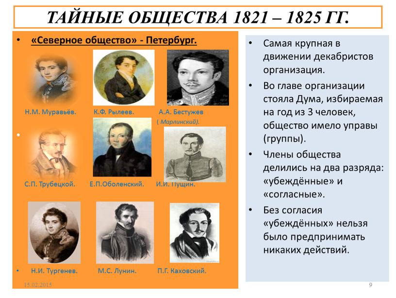 ТАЙНЫЕ ОБЩЕСТВА 1821 – 1825 ГГ