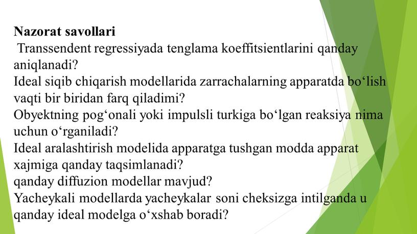 Nazorat savollari Transsendent regressiyada tenglama koeffitsientlarini qanday aniqlanadi?