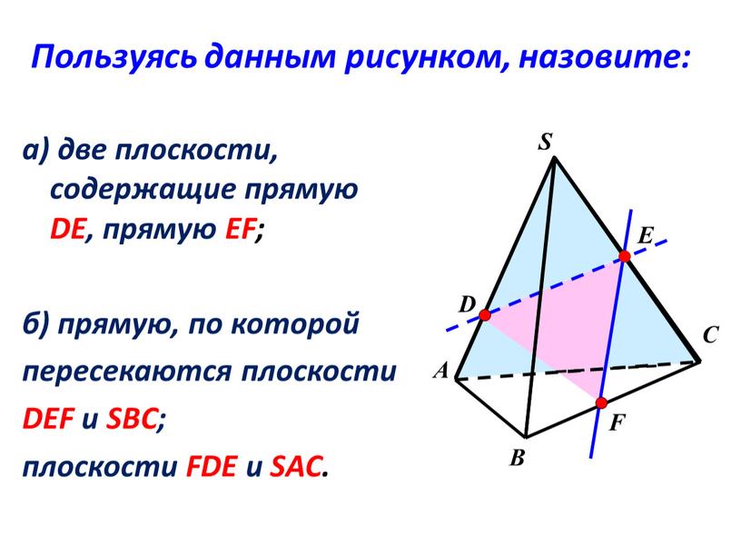 DE, прямую EF; б) прямую, по которой пересекаются плоскости