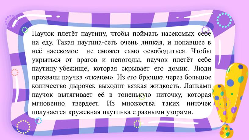 Паучок плетёт паутину, чтобы поймать насекомых себе на еду