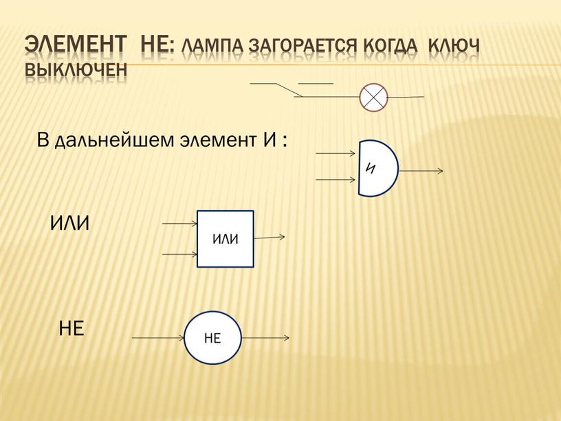 Элемент не: лампа загорается когда ключ выключен