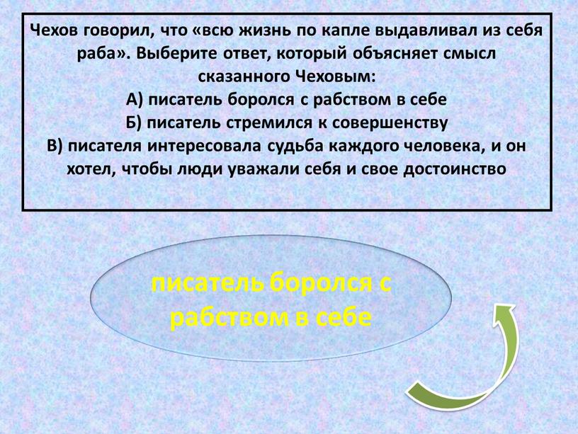 Чехов говорил, что «всю жизнь по капле выдавливал из себя раба»