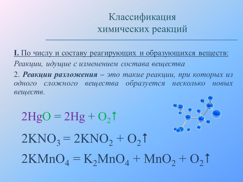 I. По числу и составу реагирующих и образующихся веществ: