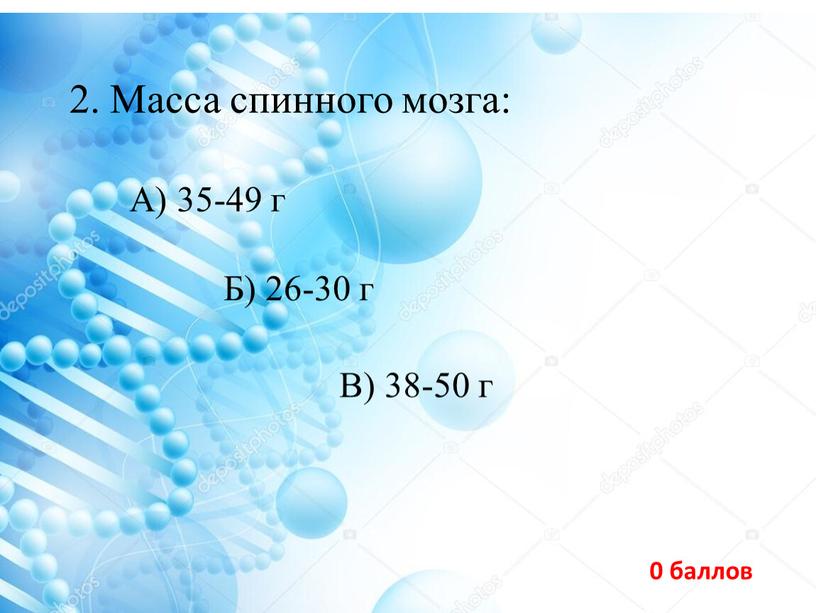 Масса спинного мозга: В) 38-50 г