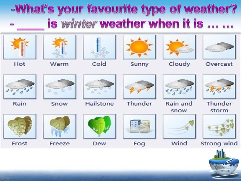 What’s your favourite type of weather? ____ is winter weather when it is … …