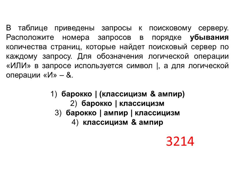 В таблице приведены запросы к поисковому серверу