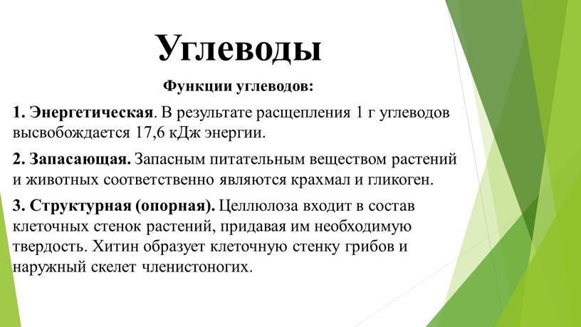 Углеводы Функции углеводов: 1.