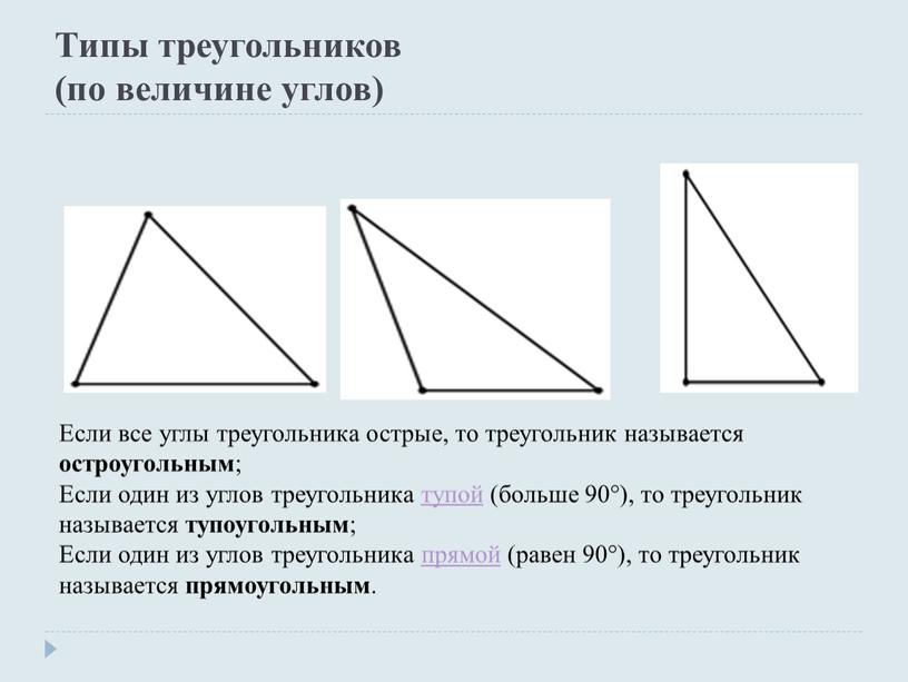 Типы треугольников (по величине углов)