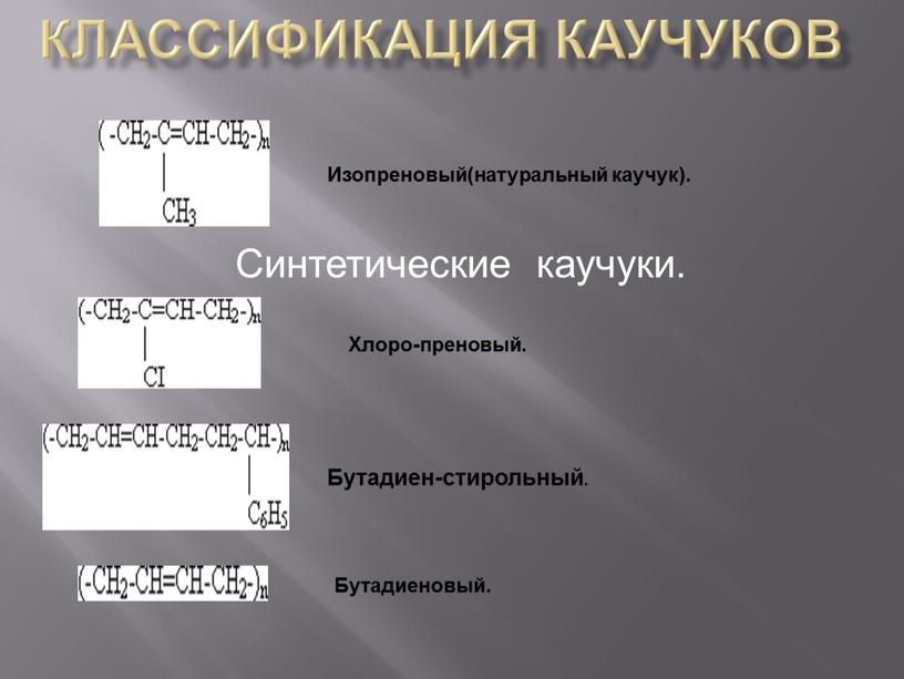 Классификация каучуков Изопреновый(натуральный каучук)