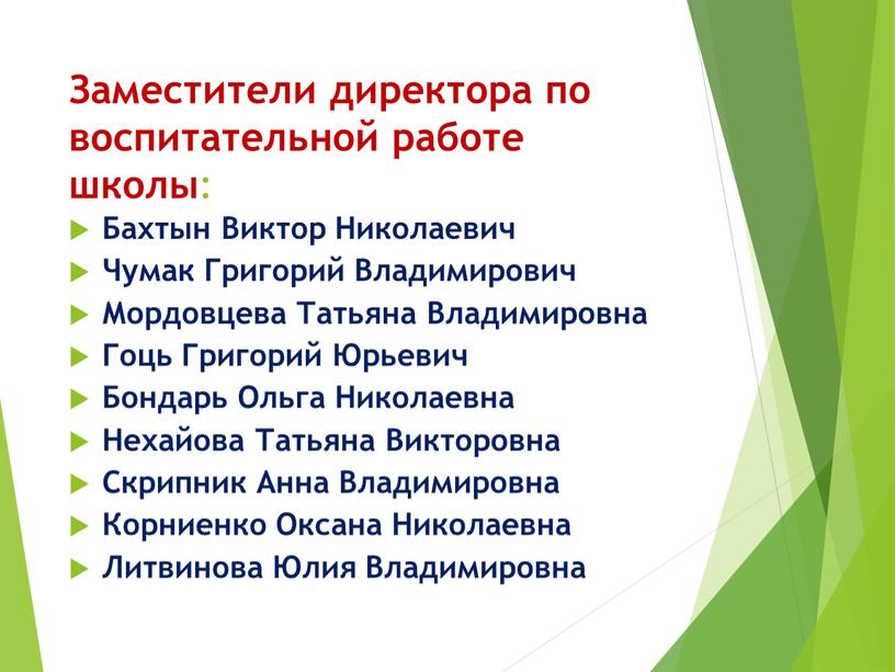 Заместители директора по воспитательной работе школы :