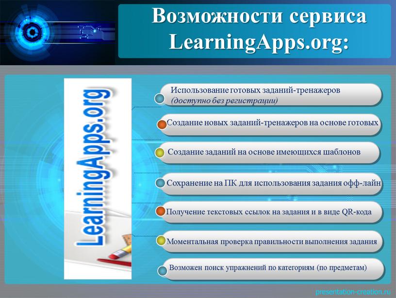 Возможности сервиса LearningApps