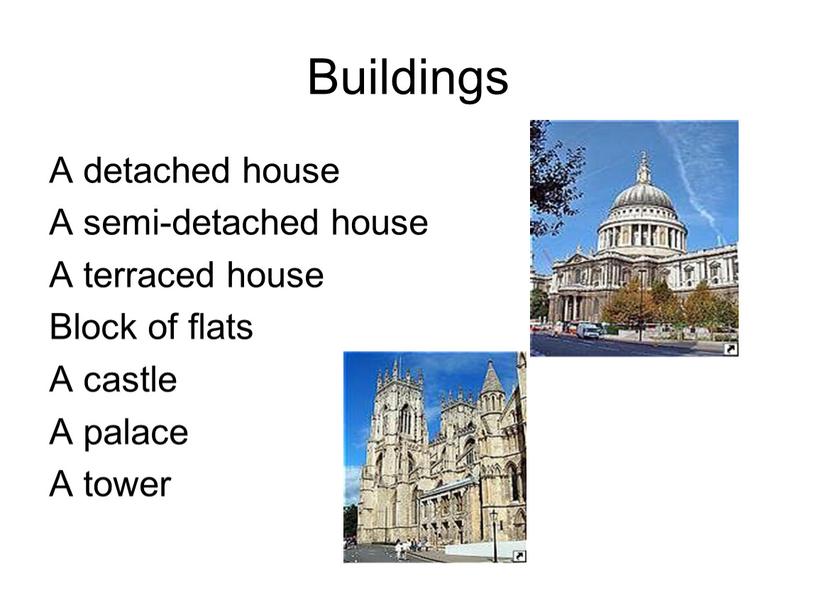 Buildings A detached house A semi-detached house